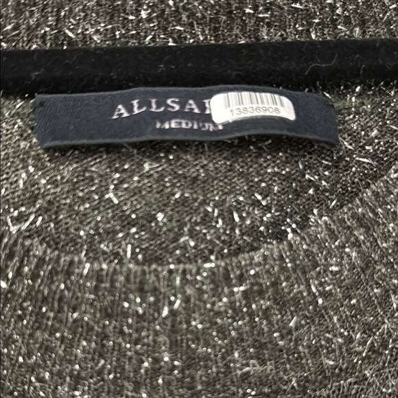All Saints Long Sleeve  Mini Sweater Dress Metallic Silver Sparkle Sz Medium - Picture 5 of 6